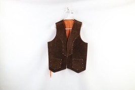Vintage 60s Streetwear Mens Small Distressed Riveted Suede Leather Festival Vest - £63.26 GBP