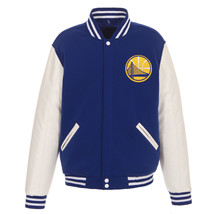 NBA Golden State Warriors Reversible Fleece Jacket PVC Sleeves Front Patch Logos - £96.14 GBP