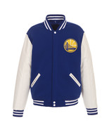 NBA Golden State Warriors Reversible Fleece Jacket PVC Sleeves Front Patch Logos - $119.99