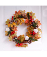 &quot; Christmas Wreath of Maple Leaves And Pine ConesHome Wedding Garden Par... - £56.67 GBP