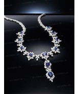 21Ct Pear Cut Simulated Sapphire Women&#39;s Drop Necklace 925 Sterling Silver - $7,539.45 MXN