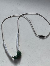 Vintage Liquid Silver w White Heishi Seashell Beads &amp; Green Faux Stone Nuggets - £13.19 GBP