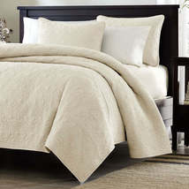 Full / Queen Ivory Beige Quilted Coverlet Quilt Set with 2 Shams - £134.49 GBP