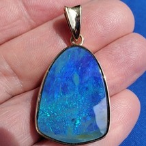 Earth mined Black Australian Opal Bezel set Pendant Deco Design 14k Gold Charm - $12,941.31 CAD