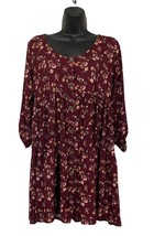 ke•ned•ik Smock Dress Floral Burgundy Button Front Tabbed Sleeve Size S - $25.15