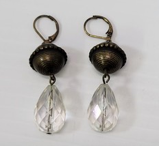 *B) Bronze Tone Faux Clear Stone Dangle Costume Jewelry Earrings - $5.93