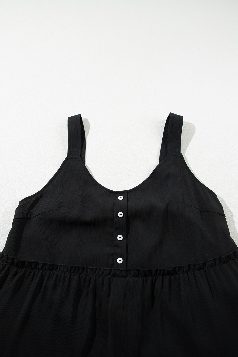 Black Button V Neck Frilly Tiered Sleeveless Dress Item image 5
