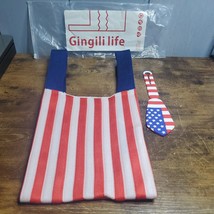 Patriotic Cute Small Handbag Tote for Women Aesthetics Crochet Tote Bag - £11.49 GBP