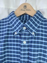 Brooks Brothers Mens M Oxford Blue Cotton Long Sleeve Shirt Red Fleece Plaid  - $13.75