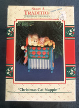 Vintage Enesco Christmas Cat Nappin Ornament 1992 Christmas - £12.40 GBP
