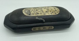 Vintage Chinese Carved Wood &amp; Scrimshaw Glasses Trinket Box - £49.62 GBP