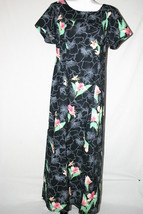 Hilo Hattie Women&#39;s Black Hawaiian Dress Floral Hibiscus Pink Green Size XL Ex L - £56.24 GBP