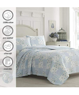 Laura Ashley KENNA 3PC QUEEN QUILT SET Cotton Cornflower Blue NEW - $113.85