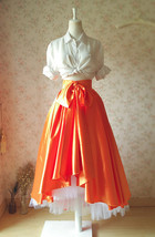 Orange High Low Layered Tulle Skirt Women Plus Size Satin Tulle Skirt