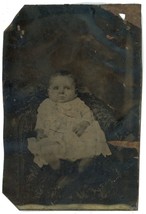 CIRCA 1860&#39;S 1/6 Plate 2.25X3.38 in TINTYPE Adorable Little Baby in White Dress - £11.00 GBP