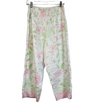 Pink and Green Floral Size Medium Crop Pajama Pants Front Pockets Lace Trimmed - £9.40 GBP