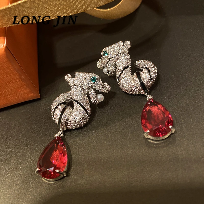 Chinese Luxury Zircon Dragon Lion Leopard Silver Color For Women Earrings High Q - £40.69 GBP