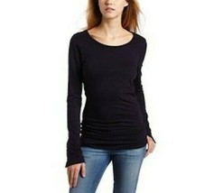 VELVET BY GRAHAM &amp; SPENCER Black Ganet Button Long-Sleeve Tunic Tee P - £22.82 GBP