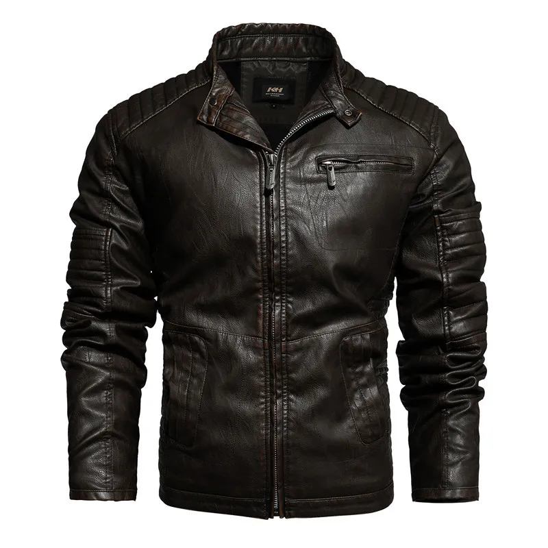R casual motorcycle fleece leather jacket men autumn brand biker pu leather jacket coat thumb200