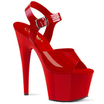 PLEASER ADORE-708N Women&#39;s Red 7&quot; Heel Platform Ankle Strap Sandal Shoes - £46.46 GBP