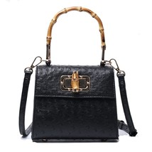 Summer Ostrich Leather Top Handle Bags Bamboo Handle Women Tote Bag Shoulder Bag - £44.87 GBP