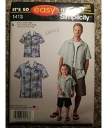 Simplicity Pattern 1413 Father S-XL Son S-L Hawaiian Shirt Men Boys UNCUT - £8.31 GBP