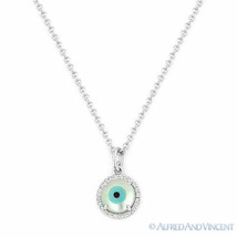 Evil Eye Turkish Nazar Charm Pearl Diamond Greek Kabbalah Pendant 14k White Gold - £117.26 GBP