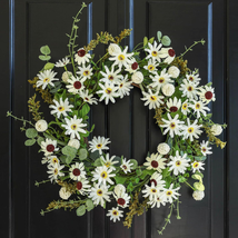 Spring Wreath for Front Door with Cream Daisy, Black-Eyed Susan and Ball Berries - £31.48 GBP