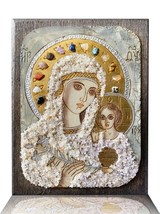 Virgin Mary, Child Jesus, Handmade icon, Handmade icon with Amethyst and Calcite - £56.29 GBP