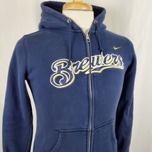 Nike Milwaukee Brewers Zip Hoodie Sweatshirt Medium Sewn Retro Script Baseball - $28.99