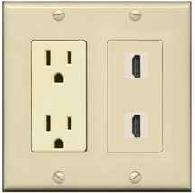 RiteAV - 15 Amp Power Outlet 2 Port HDMI Decora Type Wall Plate - Ivory - £16.56 GBP