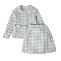 RH Girls Plaid Skirt 2P Set Long Sleeve Jacket Coat Party Dress Outfit RHK3008 - £31.26 GBP