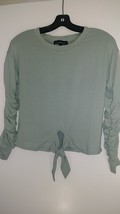 Derek Heart Juniors L/Green Ruched L/Sleeve Front Knot Banded Sweatshirt S 077 - £9.19 GBP