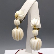 Vintage White Plastic Fluted Beads, Triple Dangle Earrings, W. Germany MCM - £25.64 GBP