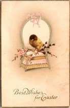 Best Wishes For Easter - Chick w/ Pink Flowers Embossed Vintage Posted Postcard - £7.37 GBP