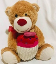 Inter-American Products Stuffed 12” Tan Brown Plush Valentines Bear &amp; Cupcake - £11.62 GBP