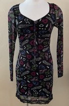 Nasty Gal Womens Powerpuff Girls Dress Black Print Lined Mesh Sleeve US ... - $40.44 CAD