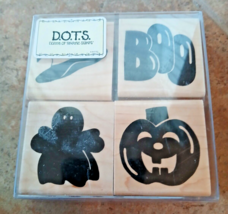 Dots Spooky Boo Halloween Wood Rubber Stamp Set - £11.87 GBP