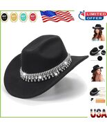 Unique Adjustable Black Glitter Western Hat with Rhinestone Trim for Ladies - $81.11 CAD