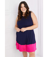 Yelete Full Size Two-Tone Sleeveless Mini Dress with Pockets - £25.75 GBP