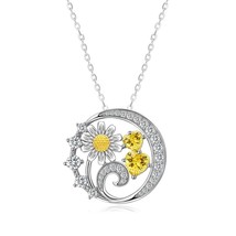 I Love You To The Moon &amp; Back Necklace With Daisy Two Tone Engagement Pendent  - £146.14 GBP
