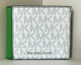 Michael Kors Cooper Slim Billfold White Green Logo 36U1LCOF5B NWT $138 Retail - $39.59