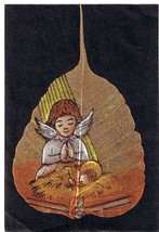 Art Painted On A Leaf Angel Baby In Straw 4.5&quot; x 6.5&quot; - £5.23 GBP