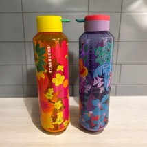 Starbucks LOT Purple Jungle + Floral Reusable Plastic Flower Water Bottle 24 oz - £20.80 GBP