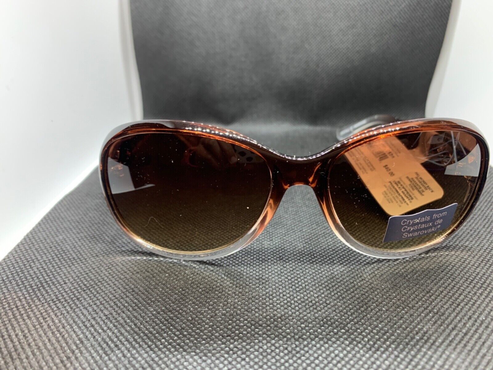Primary image for NWT $40 Women's Designer Elements Brown Oval sunglasses with Swarovski Crystals