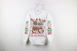 Vintage 90s Womens Large Distressed Christmas Bunny Rabbit Heart Sweatshirt USA - £61.12 GBP