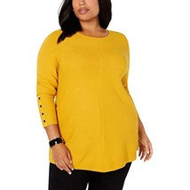 MSRP $76 Alfani Womens Sweater Plus Tunic Ribbed-Knit Stretch Yellow Size 0X - £19.72 GBP