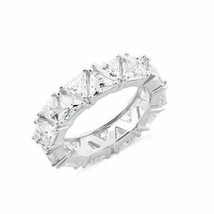 14K White Gold Plated Trillion Cut Diamonds Full Eternity Wedding Band Ring - £73.87 GBP