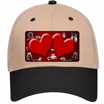 Red White Owl Hearts Oil Rubbed Novelty Khaki Mesh License Plate Hat - £22.67 GBP
