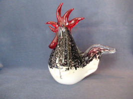 Vintage Art Glass rooster chicken figurine hand blown speckled French co... - £22.43 GBP